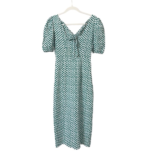 Vintage white green retro 50s polka dot fitted pinup style pencil dress medium - Picture 10 of 12